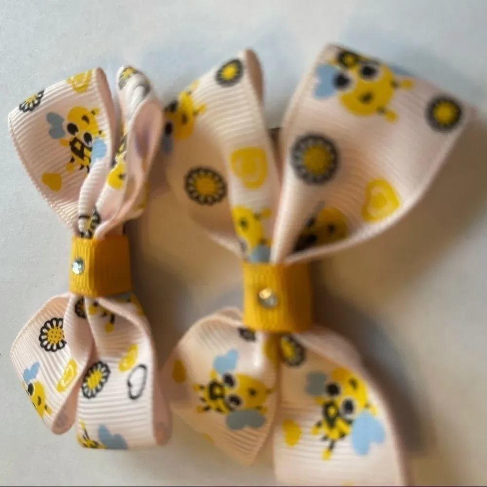 Bow pair hair bows accessories Honey bee love NEW